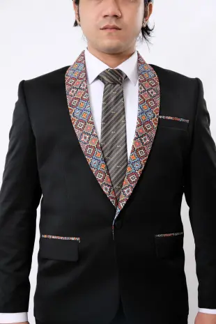 Blazer, Suit & Pants KNIGHT BLACK TRIBAL ETHNIC LAPEL TR TAILORED FIT CUSTOMIZED WEDDING TUXEDO by ZALFINTO PREMIUM 8 fxe31508